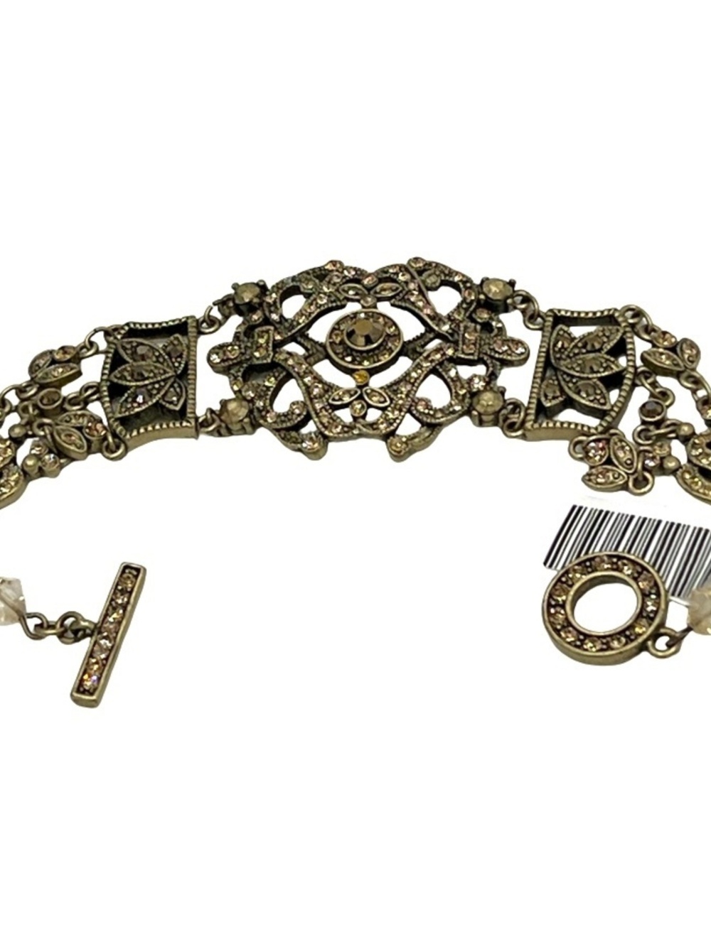 Monet Antiqued Goldtone Rhinestone Filigree Bracelet Toggle